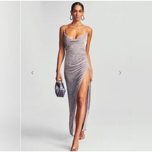 Retrofete Katya Sequin Ruched Cowl Neck High Slit Gown Dusty‎ Lilac Medium